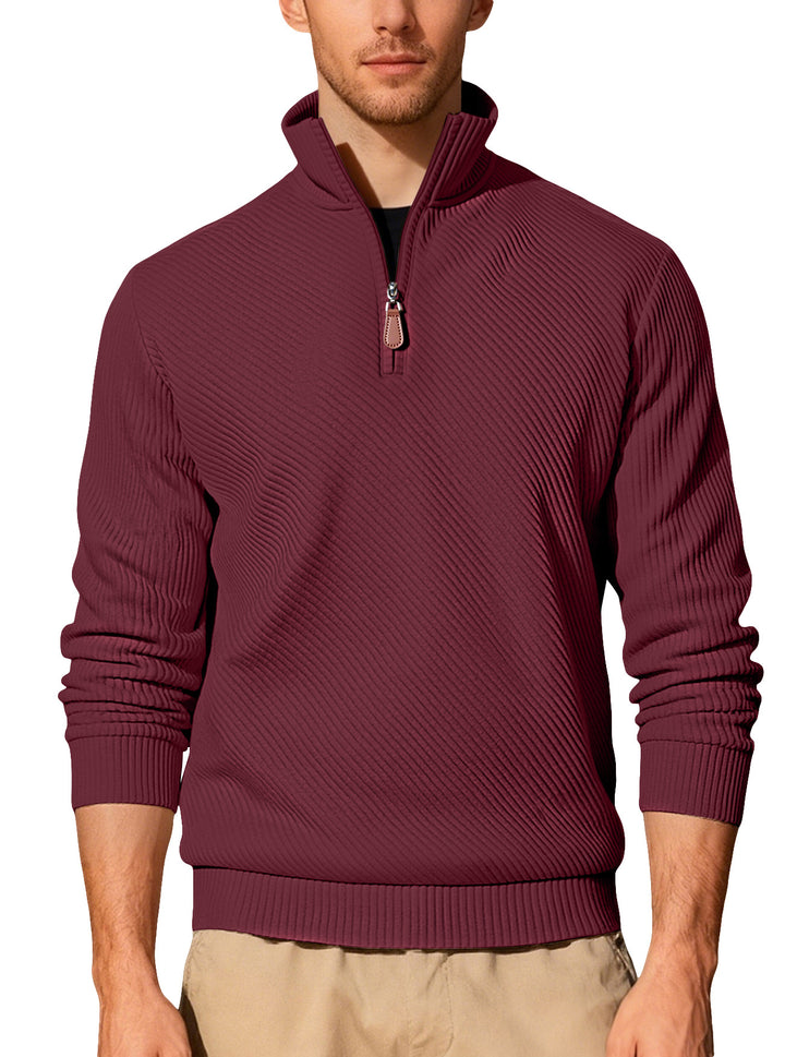 Herren Strickpullover mit hohem Kragen und Reißverschluss Aliams