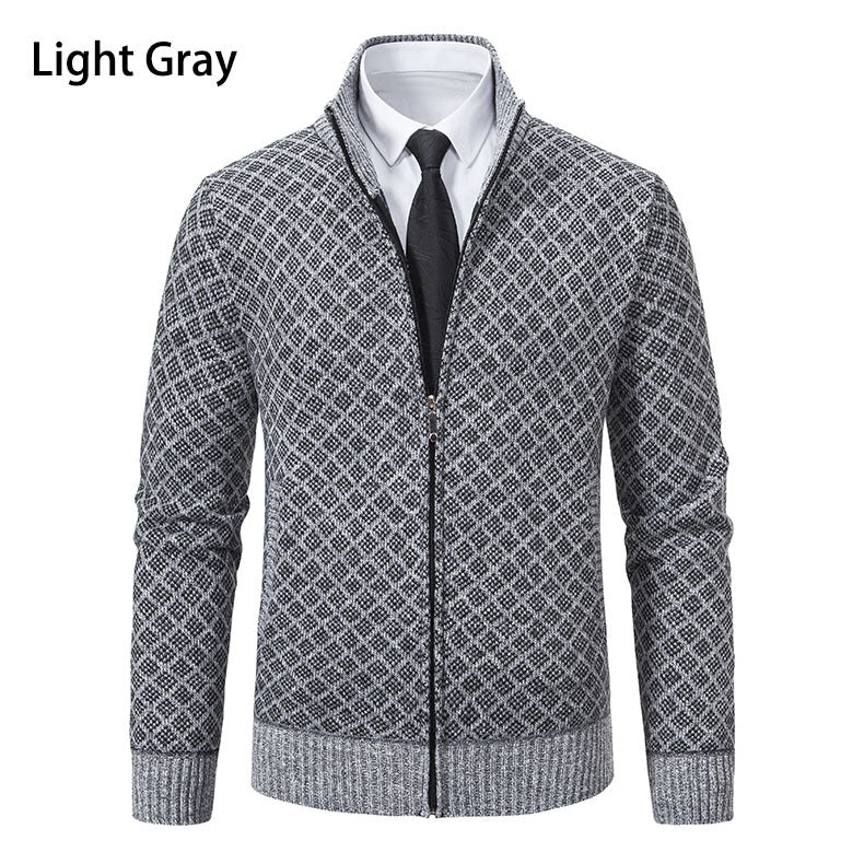 Herren Strickjacke mit Reißverschluss und modernem Rautenmuster Aliams