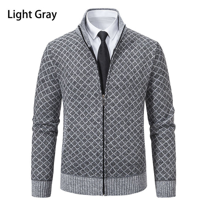 Herren Strickjacke mit Reißverschluss und modernem Rautenmuster Aliams