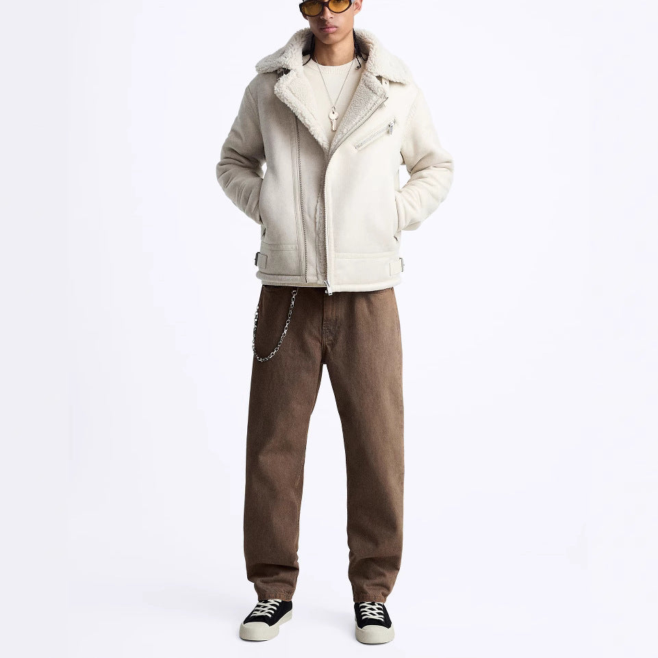 Herren kultige Bikerjacke mit weichem Futter und dreifach verstellbarem Kragen Hedi-Mode