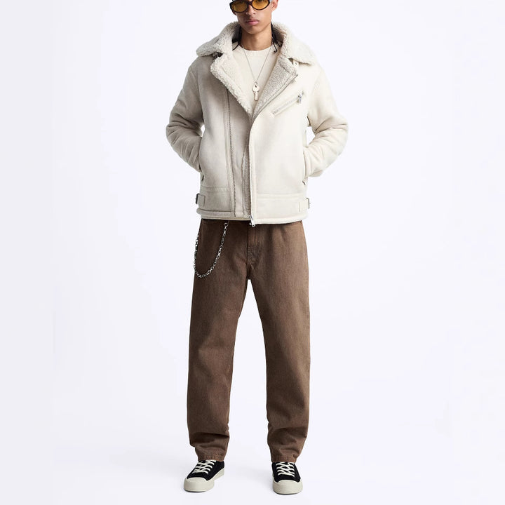 Herren kultige Bikerjacke mit weichem Futter und dreifach verstellbarem Kragen Hedi-Mode