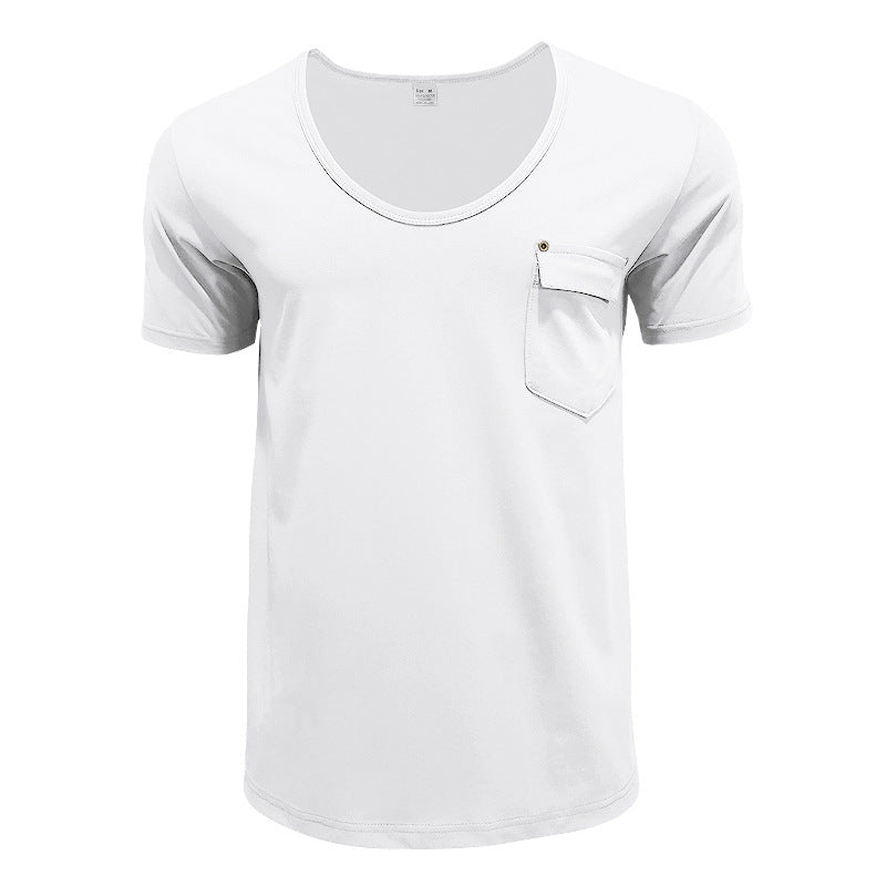 Herren Basic V-Ausschnitt T-Shirt mit Brusttasche Aliams