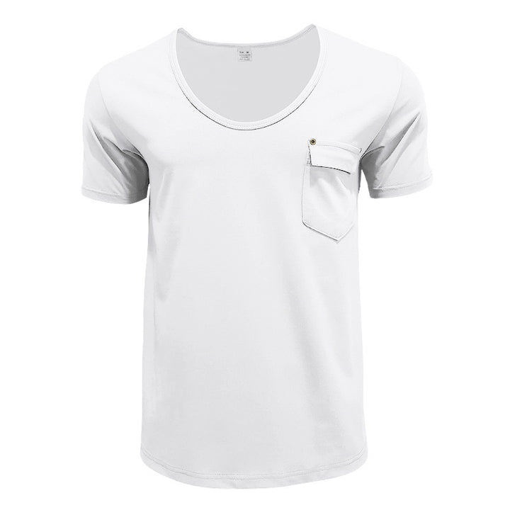 Herren Basic V-Ausschnitt T-Shirt mit Brusttasche Aliams