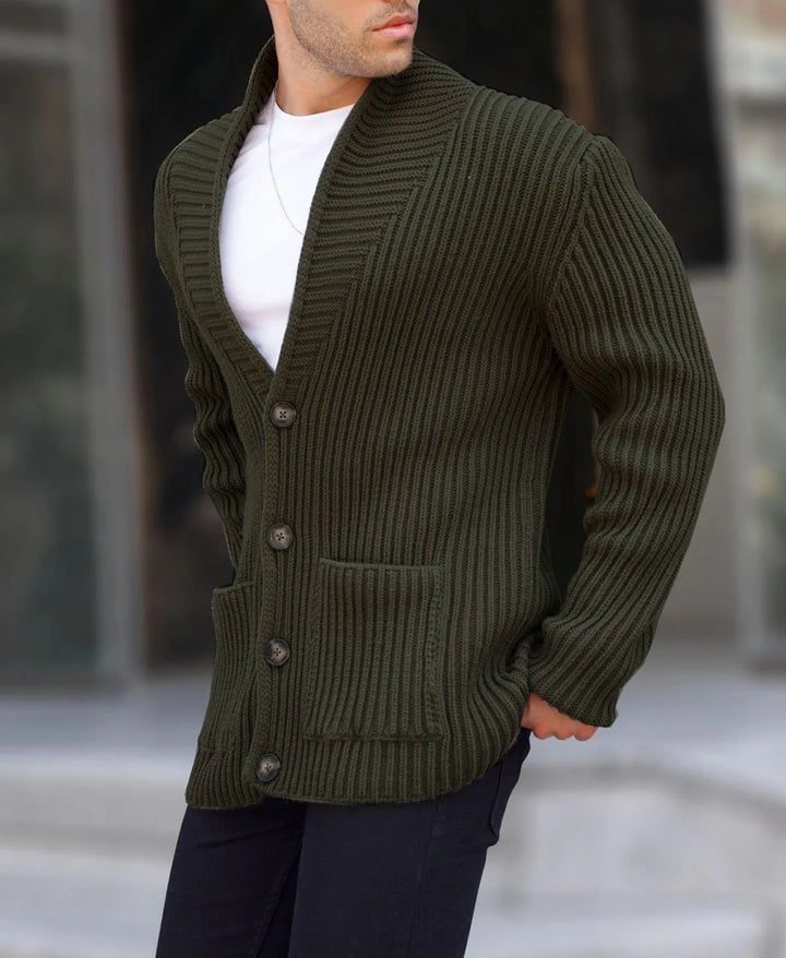 Herren Grob gestrickte Cardigan mit breitem Rippenmuster und praktischen Taschen Aliams
