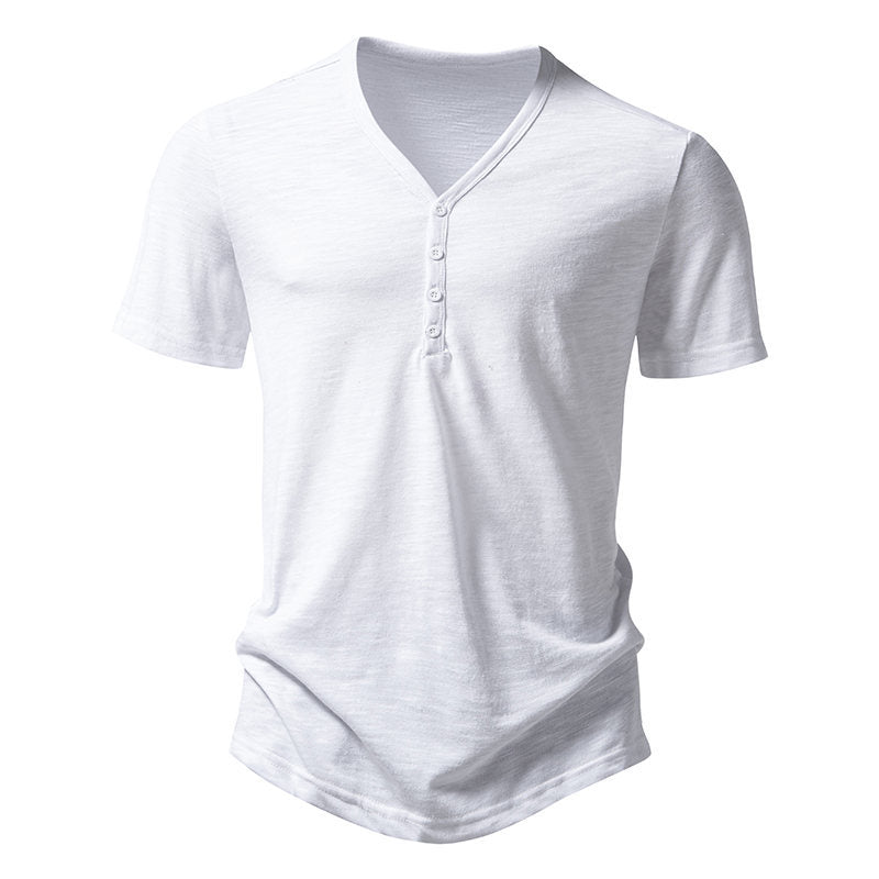 Herren Kurzarm-Henley-Shirt mit V-Ausschnitt und Knopfleiste Aliams
