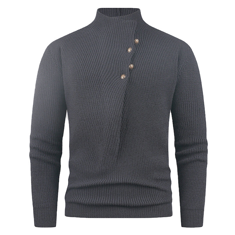 Herren Strickpullover mit asymmetrischem Kragen und dekorativen Holzknöpfen Aliams