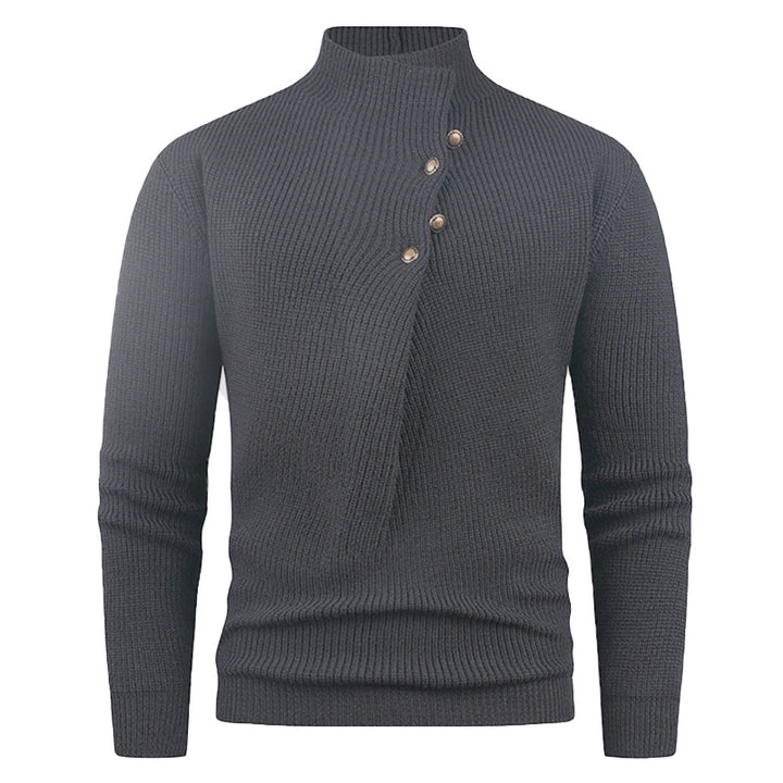 Herren Strickpullover mit asymmetrischem Kragen und dekorativen Holzknöpfen Aliams