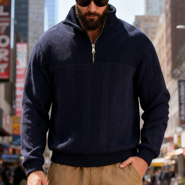 Herren Fleece-Pullover mit halbem Reißverschluss und strukturiertem Muster Aliams