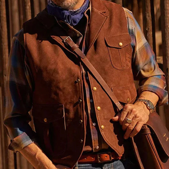 Herren Premium Wildlederweste mit funktionalen Taschen und klassischem Schnitt Aliams