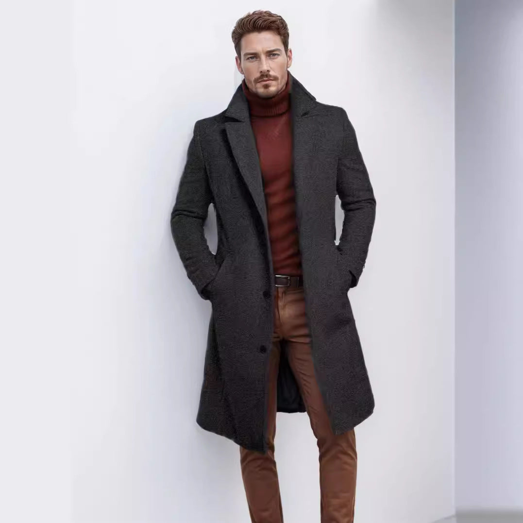 Herren eleganter Langmantel mit strukturiertem Obermaterial und praktischen Taschen Aliams
