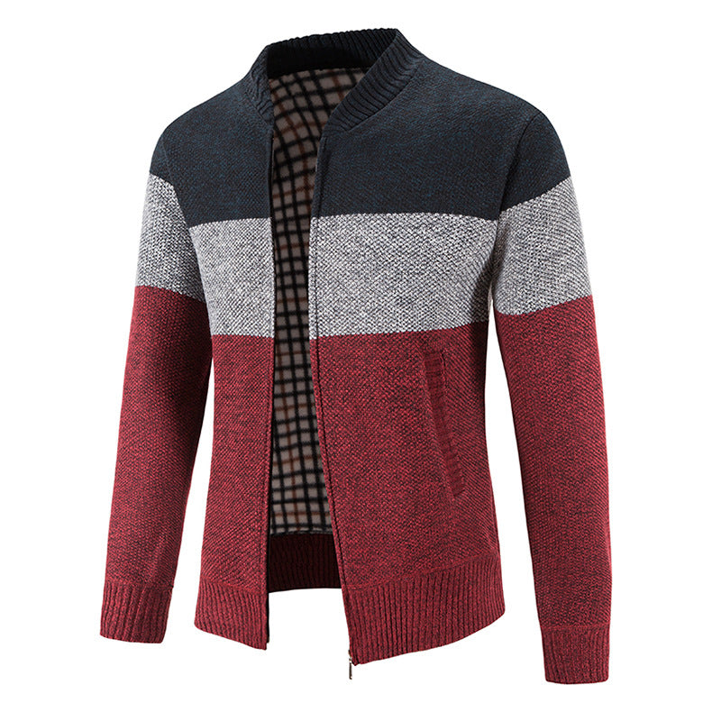 Herren Strickjacke mit modernem Zipper und karierter Innenausstattung Aliams