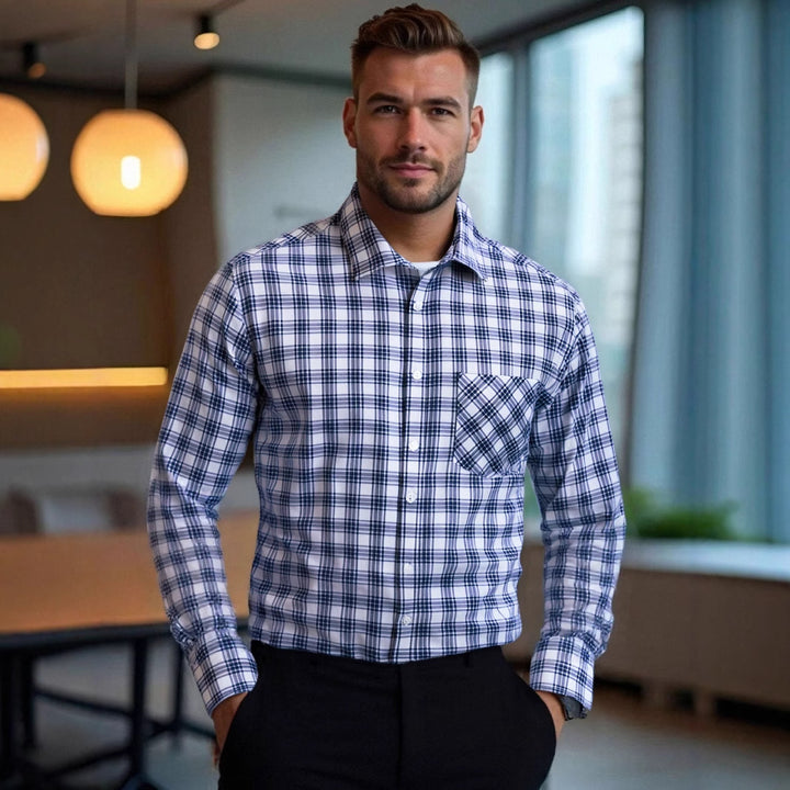 Herren Karo Langarmhemd mit Brusttasche Aliams