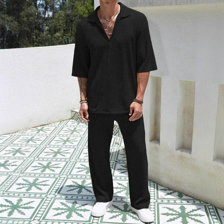 Herren Bequemer Relaxed Fit Freizeitanzug mit strukturiertem Oberteil und weit geschnittenen Hosen Aliams