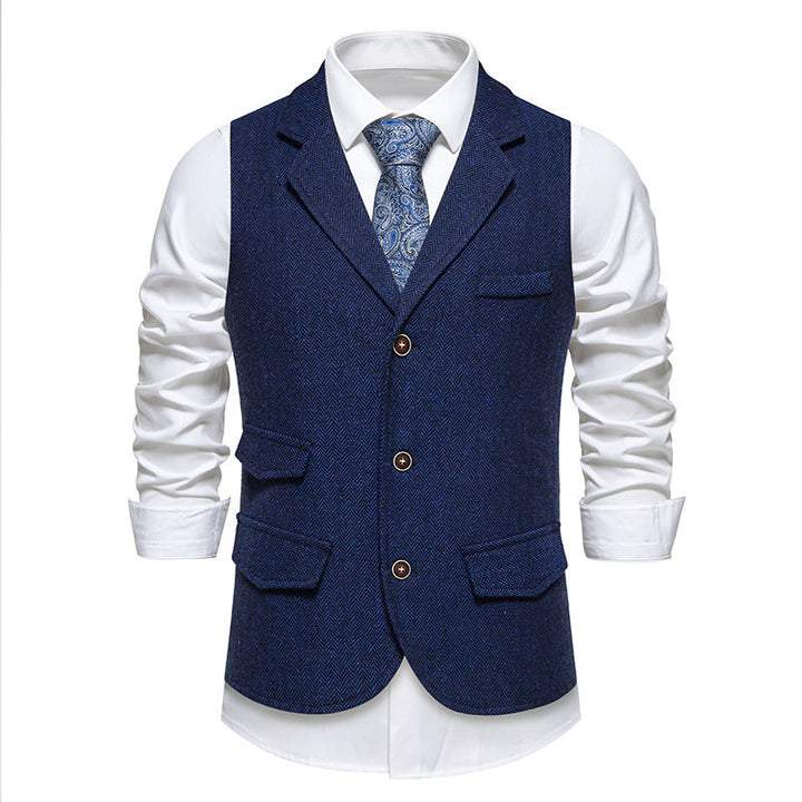 Herren elegante Anzugweste im klassischen Herringbone-Design mit praktischen Taschen Aliams 1758809564