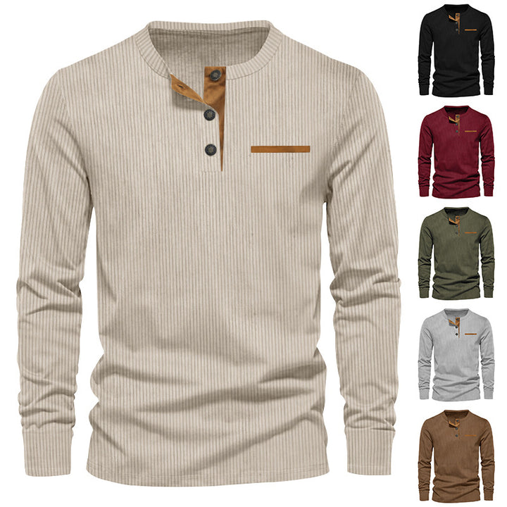 Herren strukturiertes Langarmshirt mit modischem Henley-Kragen Aliams