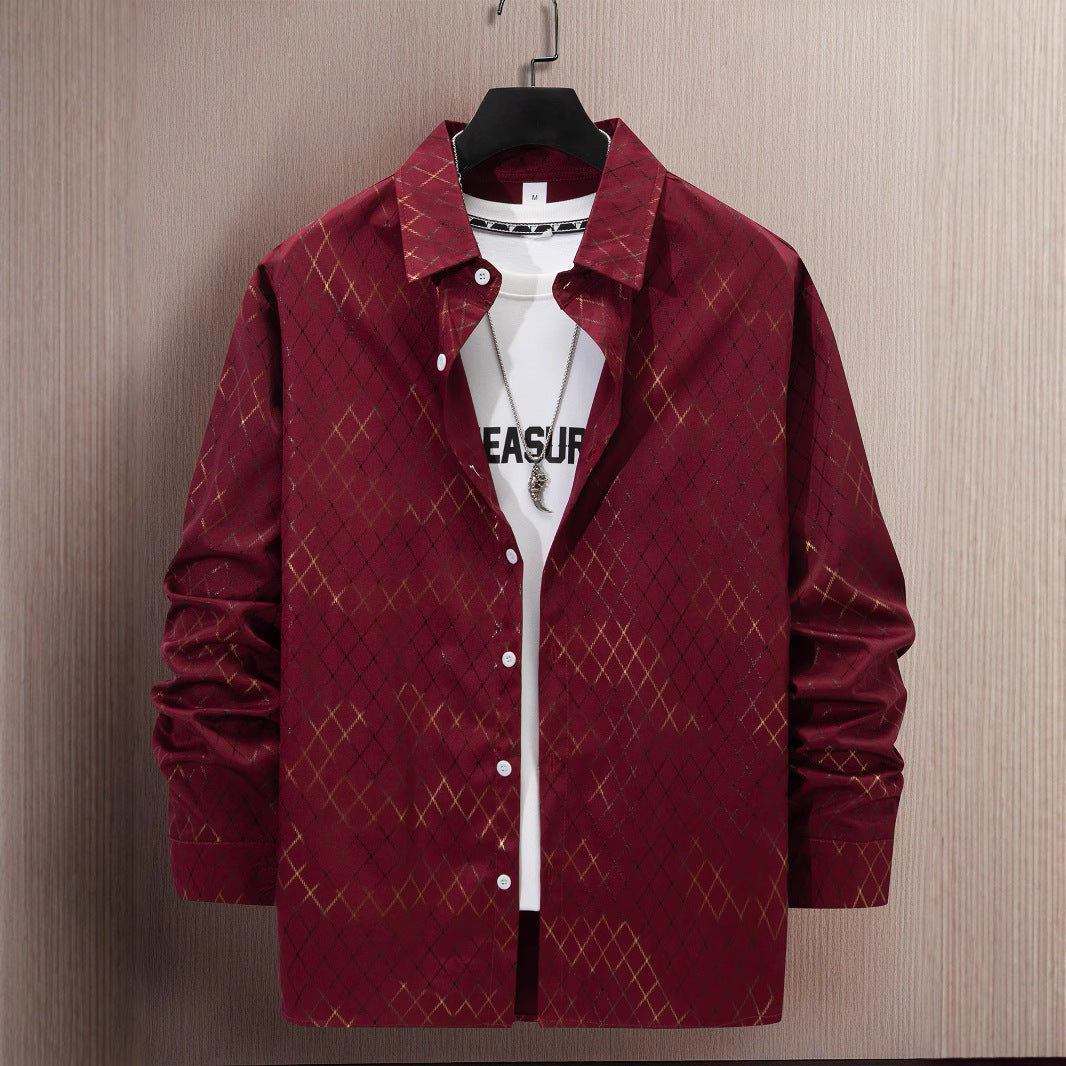 Herren elegantes Langarmhemd mit modernem Rautenmuster Aliams