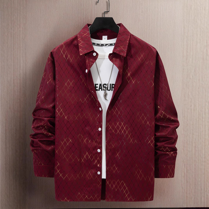 Herren elegantes Langarmhemd mit modernem Rautenmuster Aliams