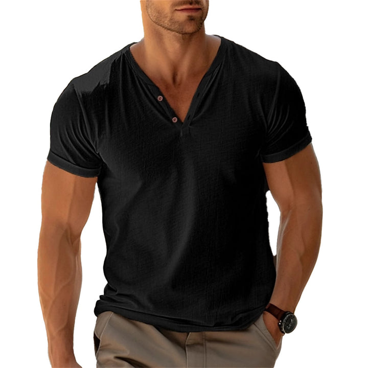 Herren Kurzarm Henley-Shirt mit dekorativen Knöpfen und lässigem Schnitt Aliams