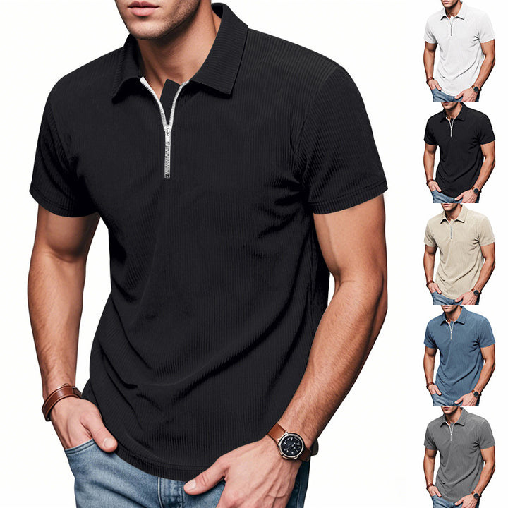 Herren Kurzarm Poloshirt mit Reißverschluss und strukturiertem Design Aliams