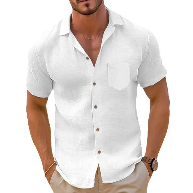 Herren elegantes Kurzarm-Hemd mit hochwertiger Leinenstruktur Aliams