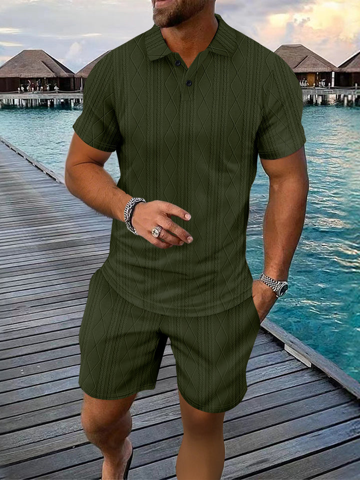 Herren Strukturstrick Polo und Shorts Set Aliams