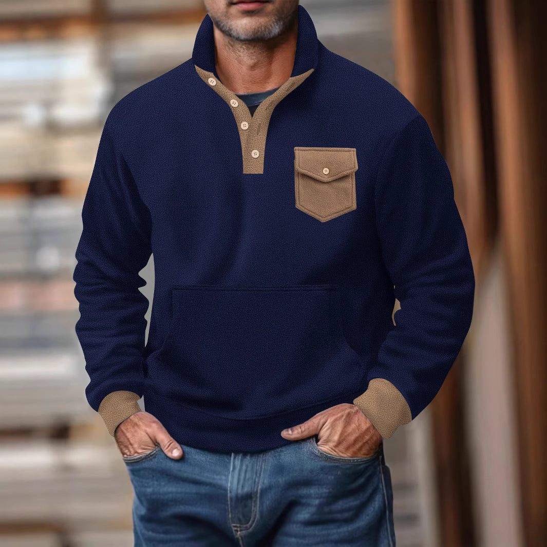 Herren Sweatshirt mit modischem Stehkragen und aufgesetzter Tasche Aliams