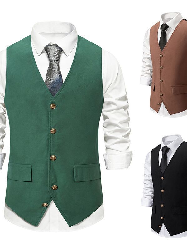 Herren schicke Weste mit Knopf-Design und zwei Taschen Aliams