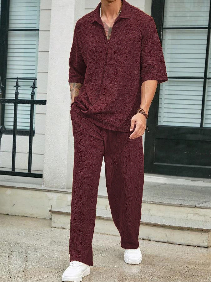 Herren Bequemer Relaxed Fit Freizeitanzug mit strukturiertem Oberteil und weit geschnittenen Hosen Aliams