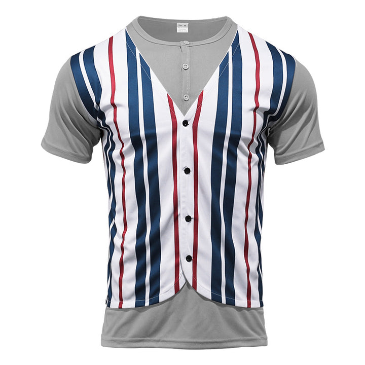 Herren Kurzarm-Henley-Shirt mit gestreiftem Design und modernem Schnitt Aliams