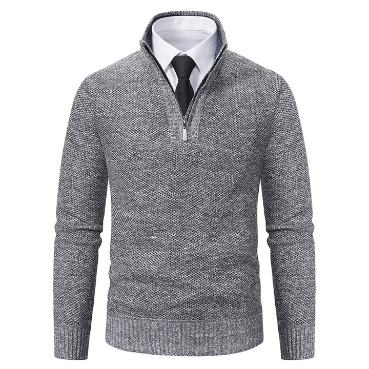 Herren eleganter Strickpullover mit halbem Reißverschluss und strukturierter Oberfläche Aliams