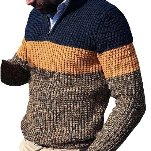 Herren Strickpullover mit strukturierter Oberfläche und halben Reißverschluss Aliams