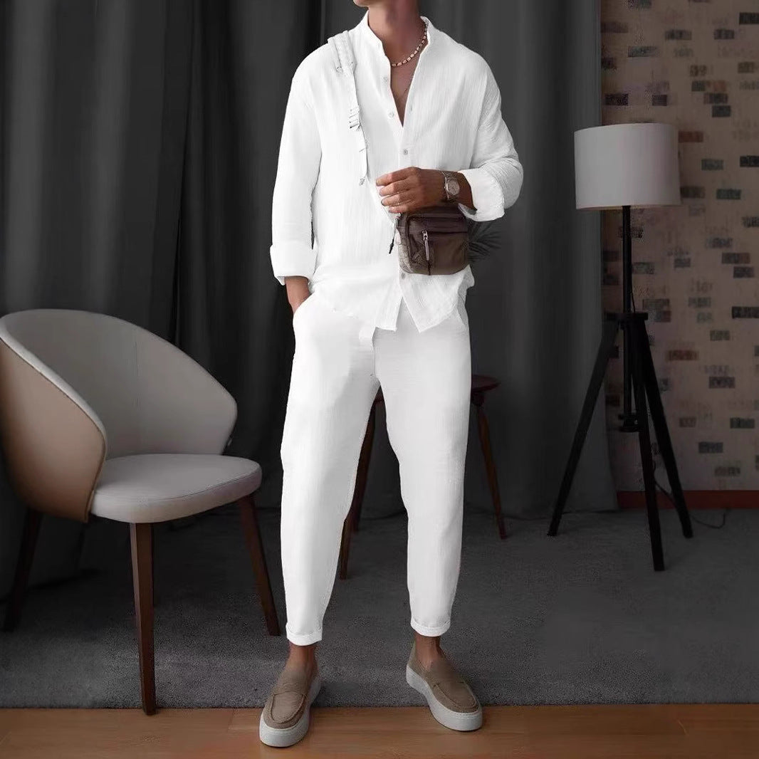 Herren elegantes Langarmhemd mit strukturiertem Gewebe und Knopfleiste Aliams