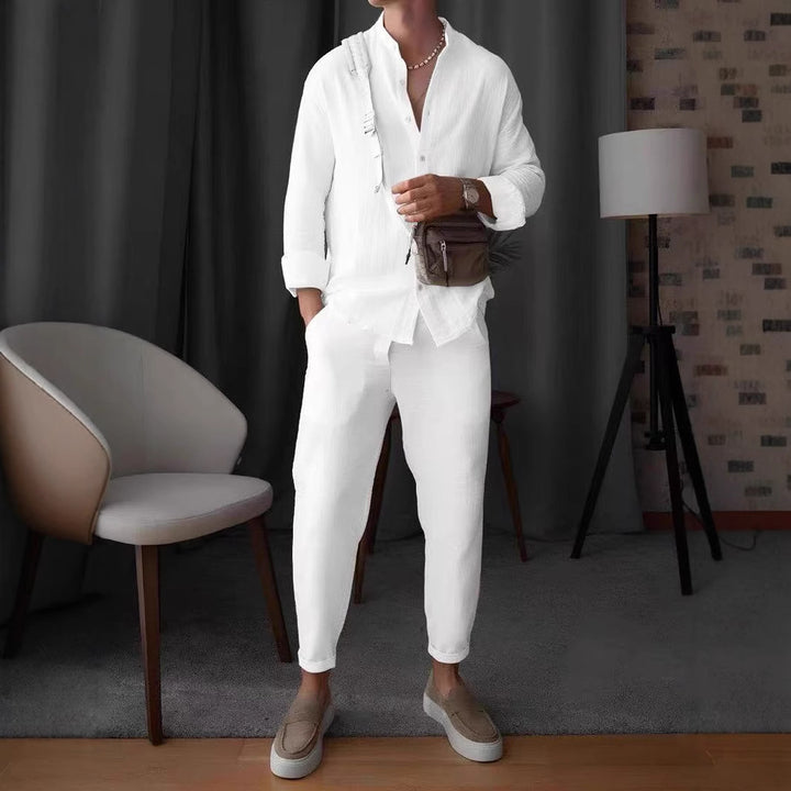 Herren elegantes Langarmhemd mit strukturiertem Gewebe und Knopfleiste Aliams