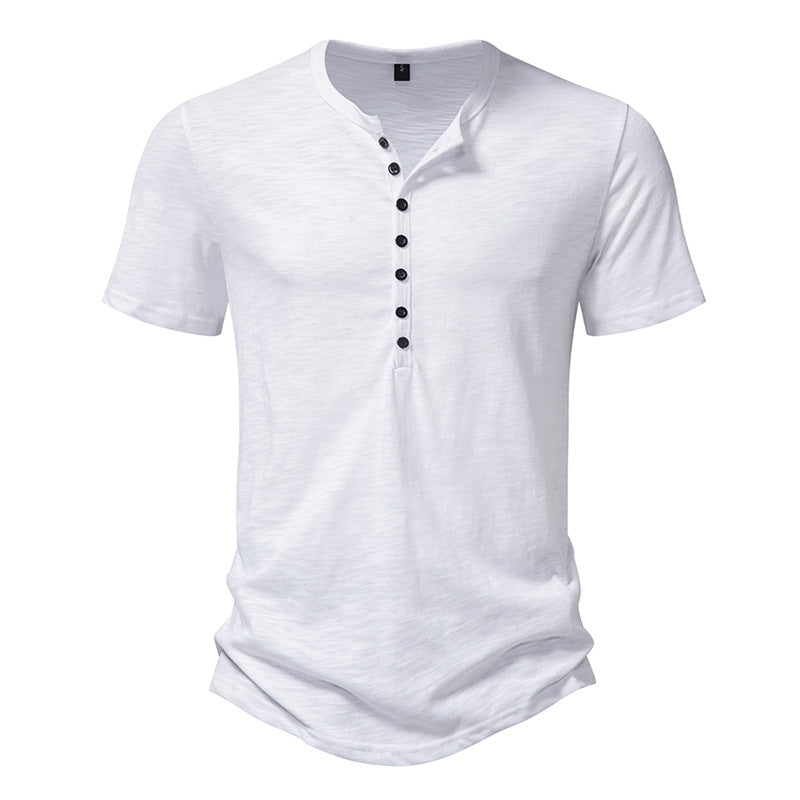 Herren Kurzarm Henley-Shirt mit dekorativer Knopfleiste Aliams