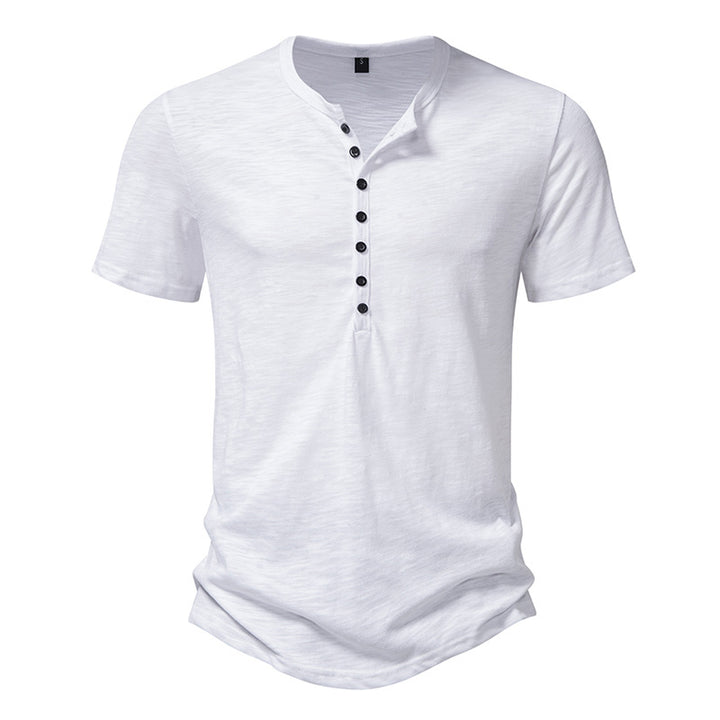 Herren Kurzarm Henley-Shirt mit dekorativer Knopfleiste Aliams