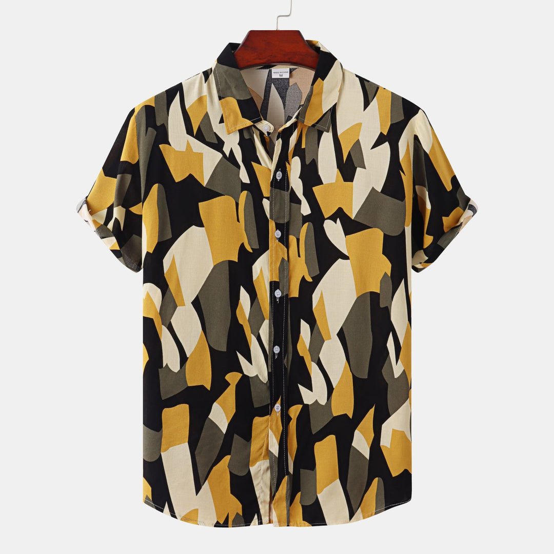 Herren Kurzarmhemd im auffälligen grafischen Muster mit lockerer Passform Aliams