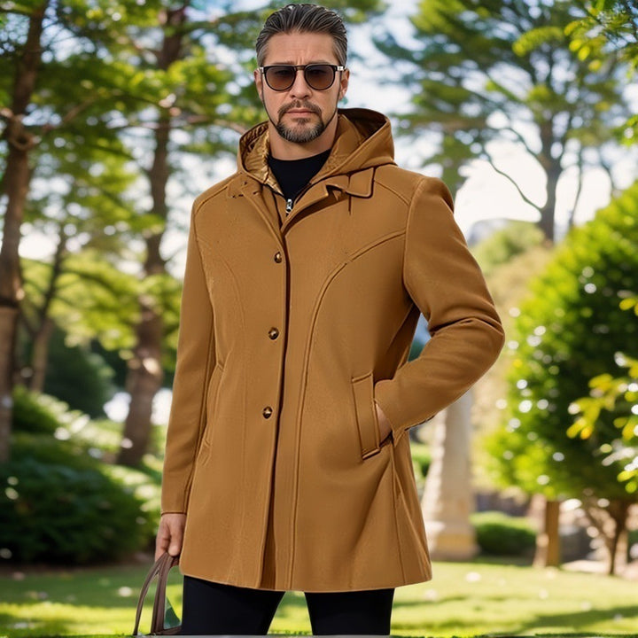 Herren elegante Übergangsjacke mit Kapuze und ausgestellten Abnähern Aliams