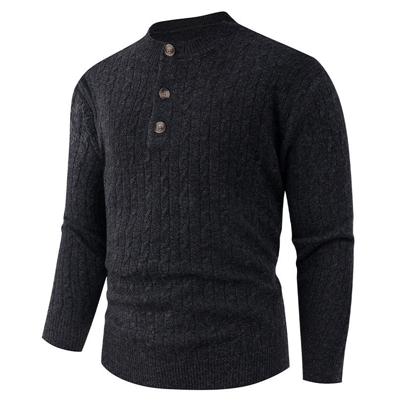 Herren Grobstrickpullover mit modernem Schalkragen und Knopfdetails Aliams