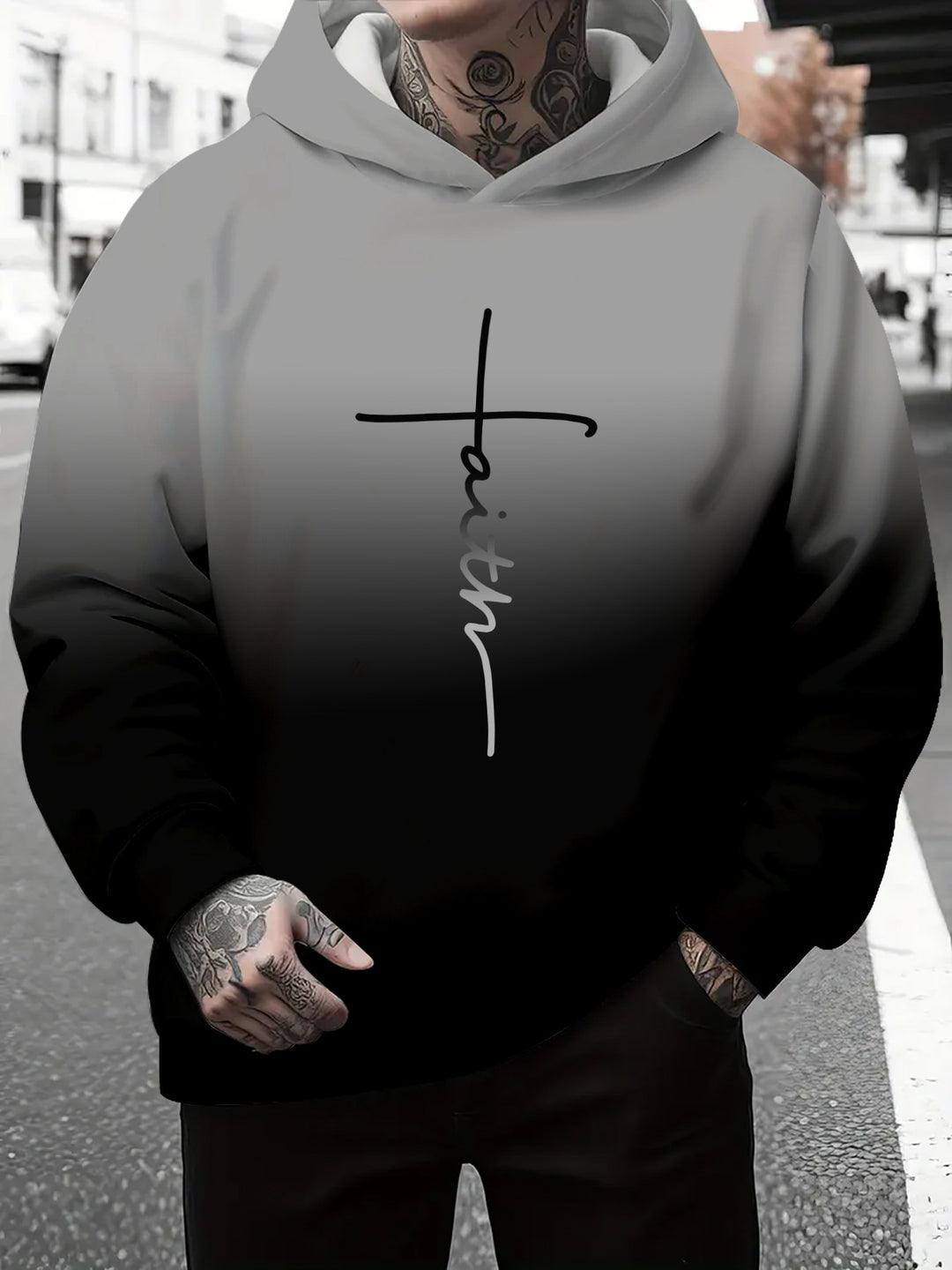 Herren Kapuzenpullover mit subtiler Farbverlauf-Optik und inspirierendem Schriftzug Aliams