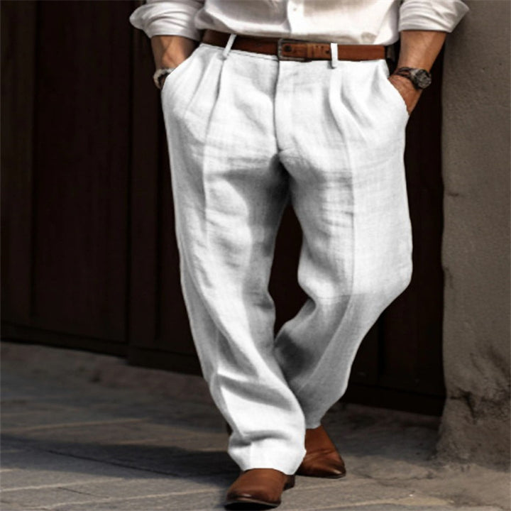 Herren Elegante Leinenhose mit geradem Bein Aliams