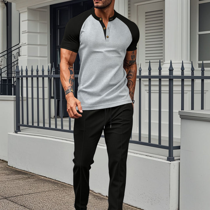 Herren sportliches Shirt mit knöpfen und eleganten Sporthose Aliams