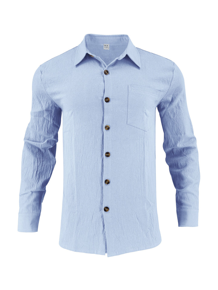 Herren elegantes Langarmhemd aus strukturierter Baumwolle mit praktischer Brusttasche Aliams