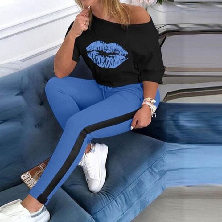 Damen stylisches T-Shirt mit Lippenmotiv Aliams