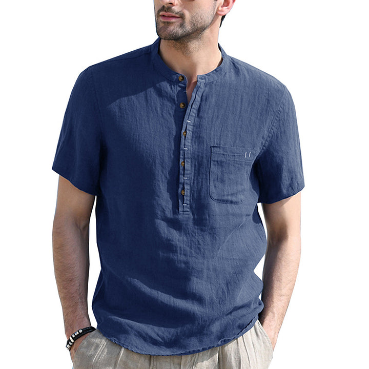 Herren Kurzarm-Henley-Shirt mit praktischem Brusttaschen-Design Aliams