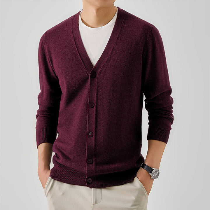 Herren elegante Strickjacke mit V-Ausschnitt Aliams