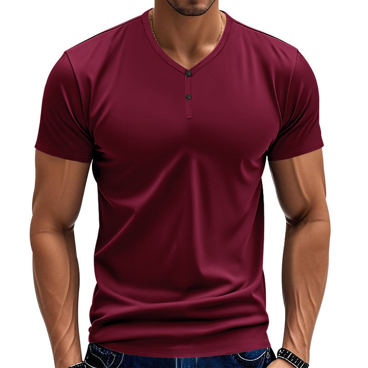 Herren Kurzarm Henley-T-Shirt mit modischem V-Ausschnitt und Knopfdetails Aliams