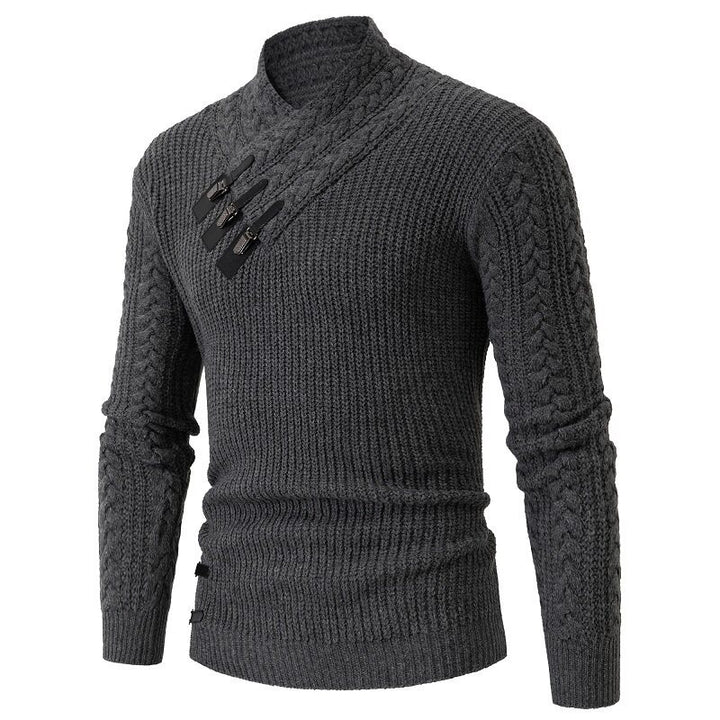 Herren Strickpullover mit elegantem Schalkragen und Zopfmuster Aliams