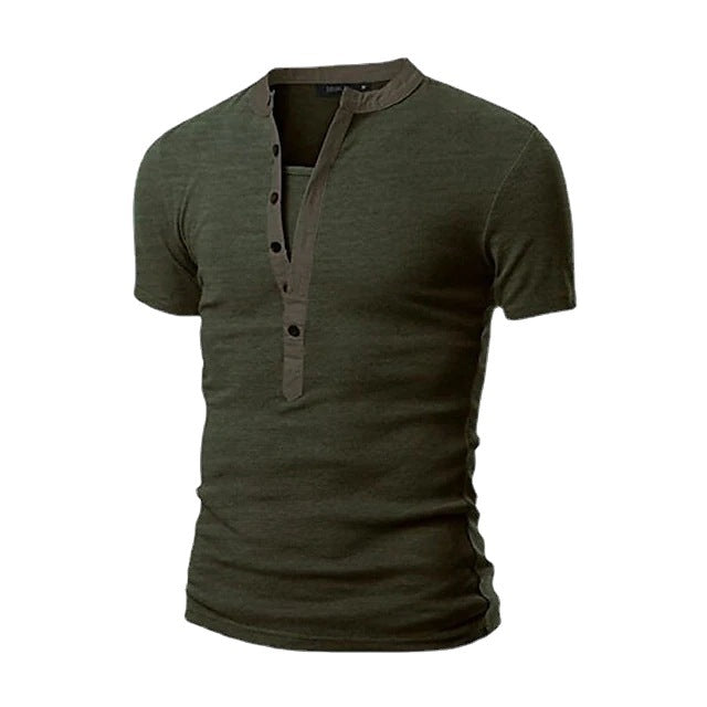 Herren Kurzarm-Henley-Shirt mit dekorativer Knopfleiste Aliams