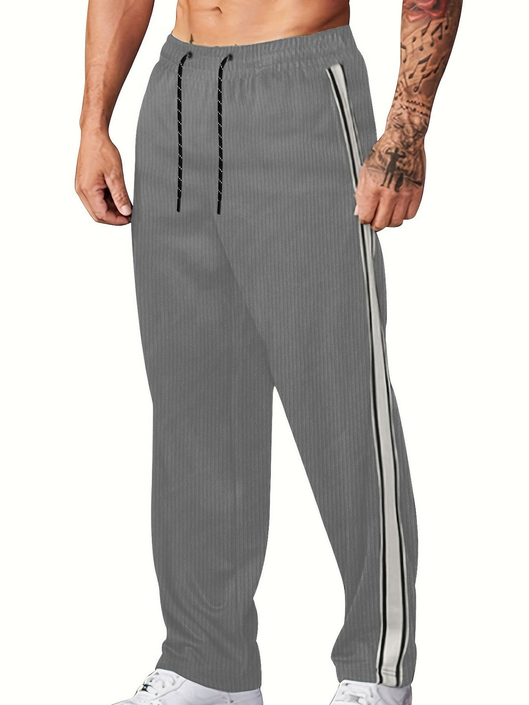 Herren Freizeithosen mit vertikalem Streifenmuster und elastischem Taillenbund Aliams