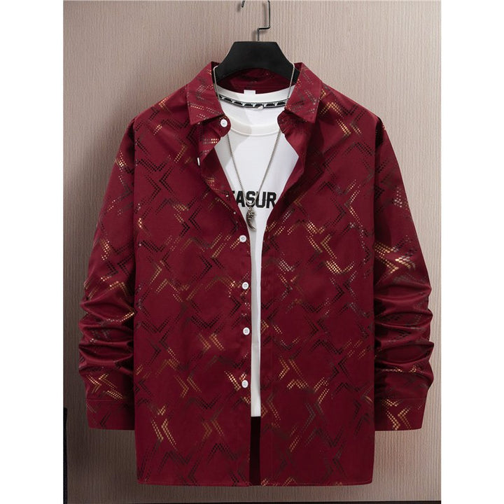 Herren elegantes Langarmhemd mit modernem Muster und atmungsaktiver Oberfläche Aliams